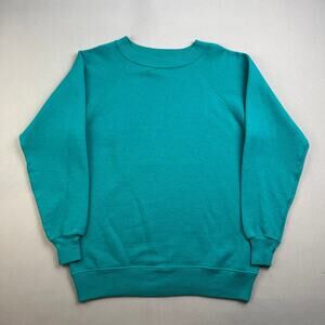 Vintage Turquoise Sweatshirt Adult Small Green Hanes Blank Crewneck Made USA 90s